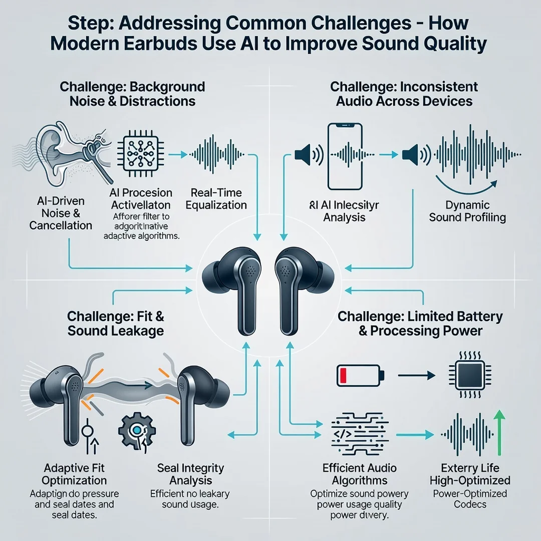 Step 7: Illustration for step: Address common challenges related to How Modern Earbuds Use AI to Improve Sou